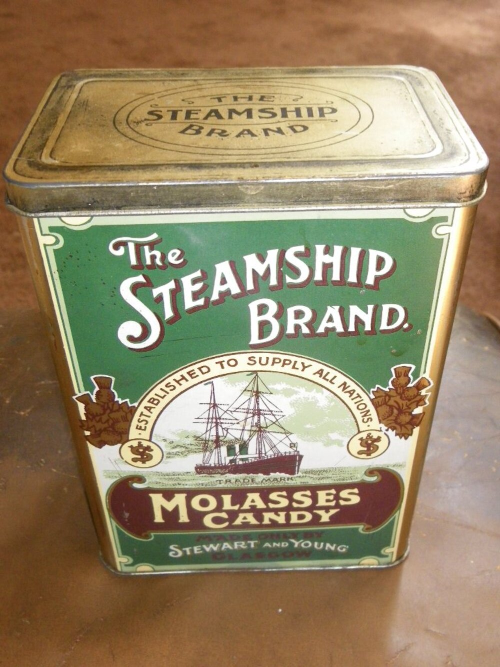 Vintage The Steamship Brand Molasses Candy Collectable Storage Tin Made England